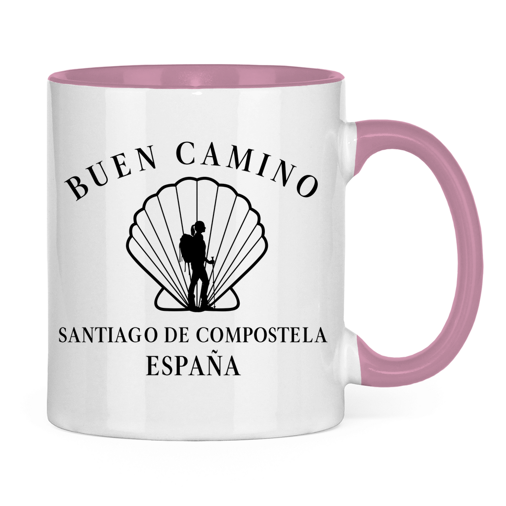 Buen Camino Tasse zweifarbig mit Pilgerin