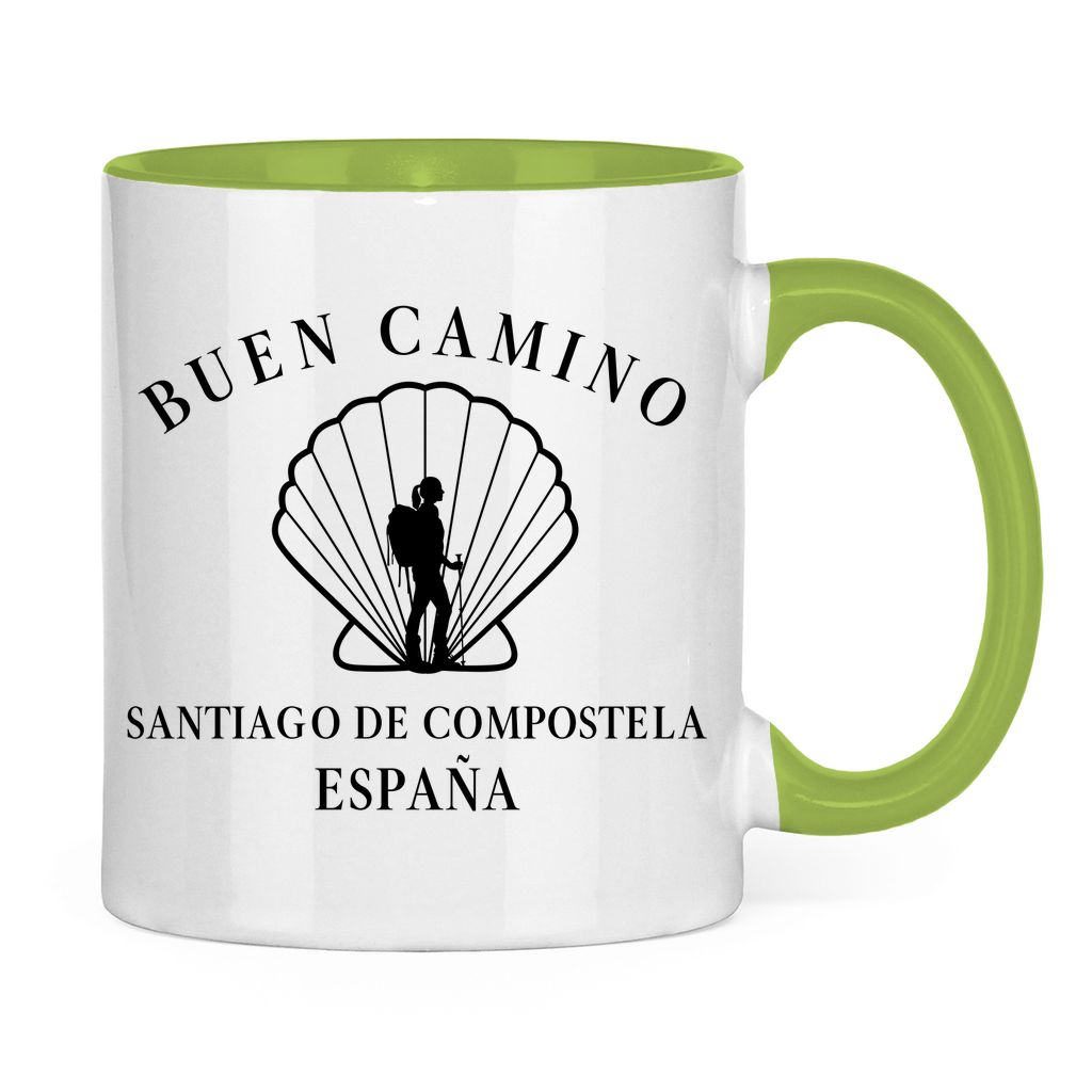 Buen Camino Tasse zweifarbig mit Pilgerin
