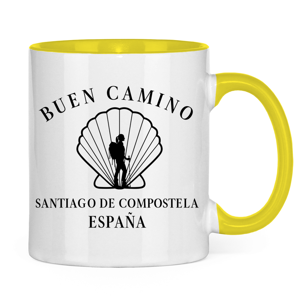 Buen Camino Tasse zweifarbig mit Pilgerin