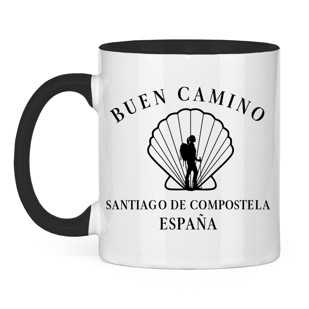 Buen Camino Tasse zweifarbig mit Pilgerin