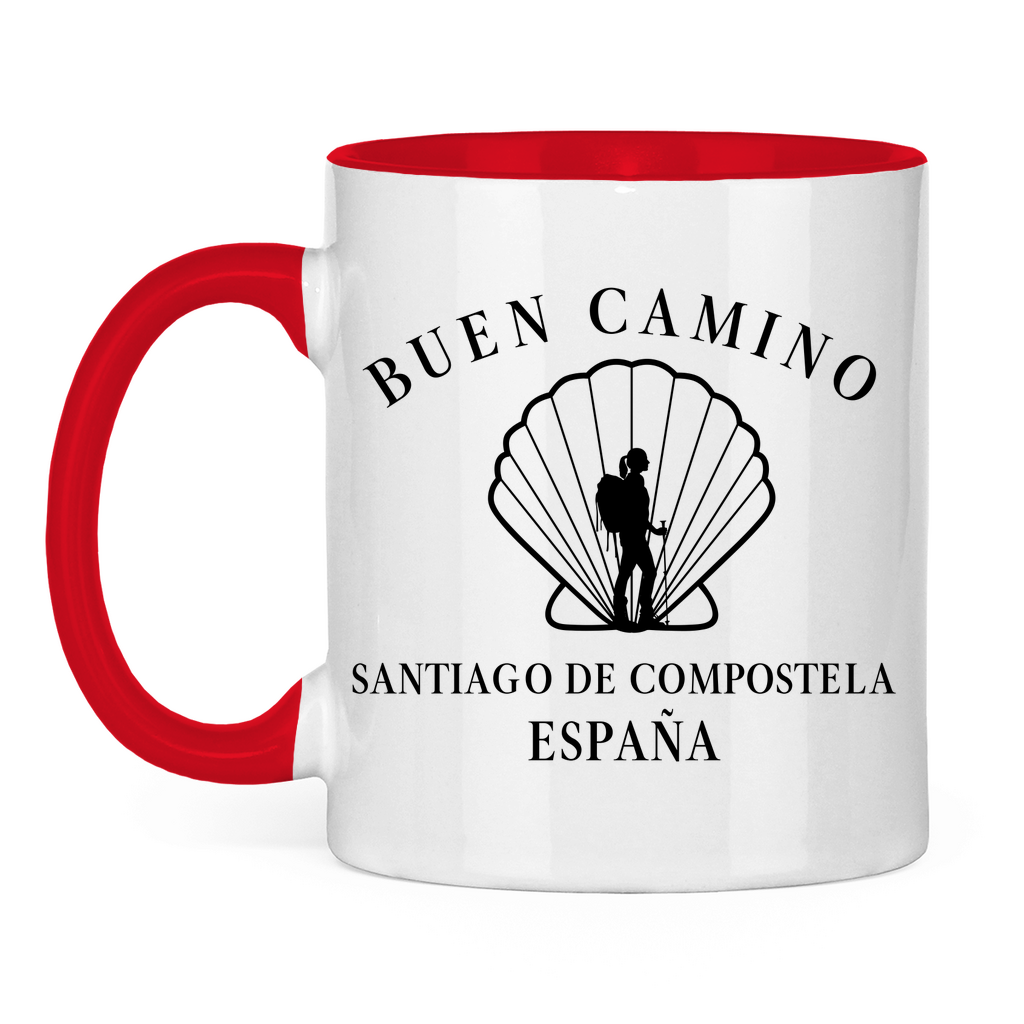 Buen Camino Tasse zweifarbig mit Pilgerin