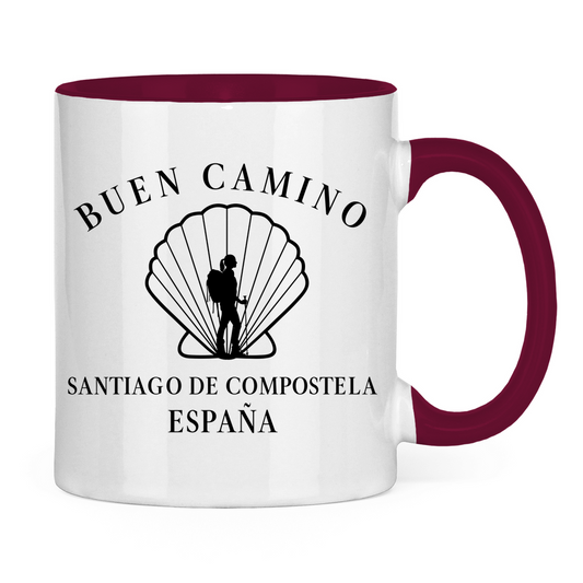 Buen Camino Tasse zweifarbig mit Pilgerin