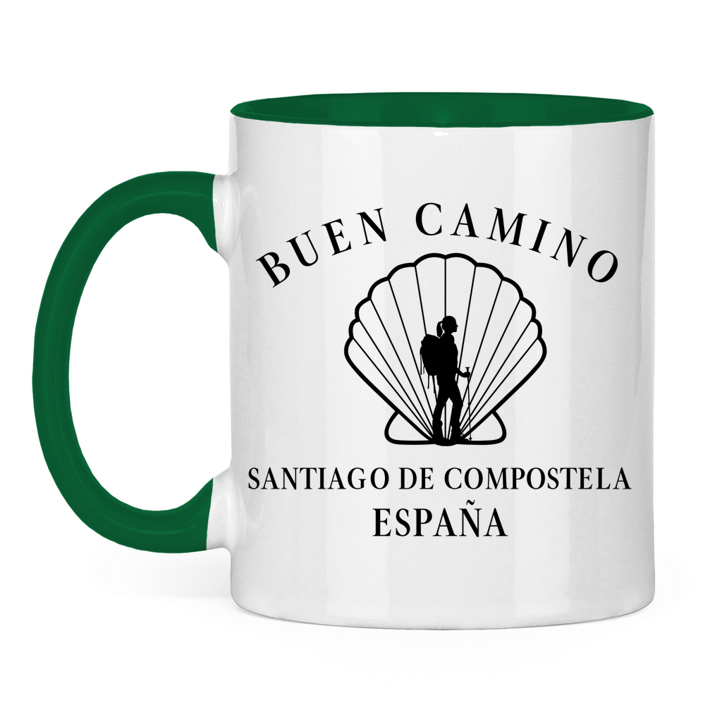 Buen Camino Tasse zweifarbig mit Pilgerin