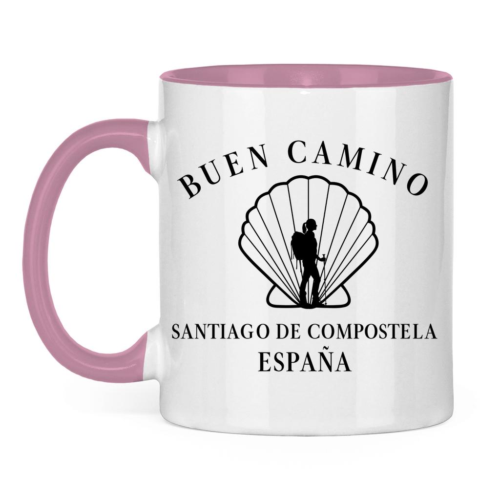 Buen Camino Tasse zweifarbig mit Pilgerin
