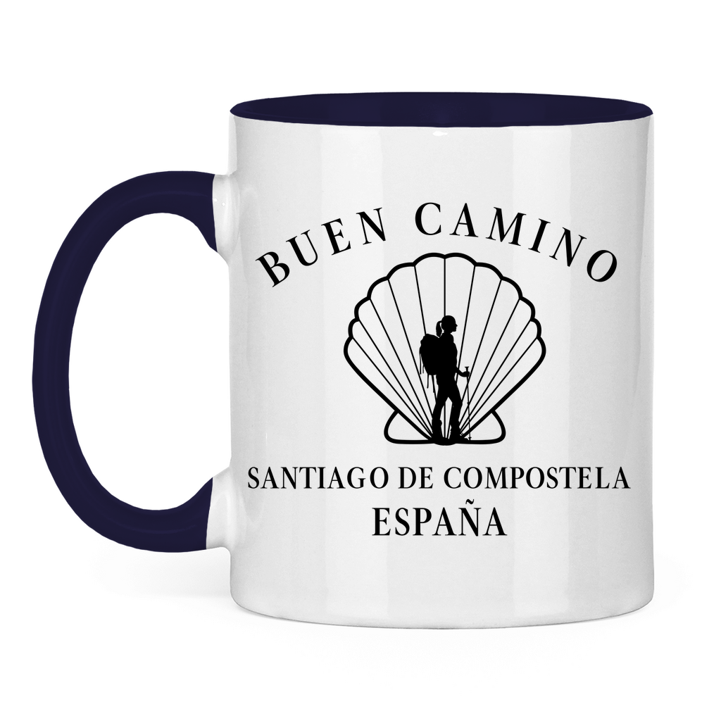 Buen Camino Tasse zweifarbig mit Pilgerin