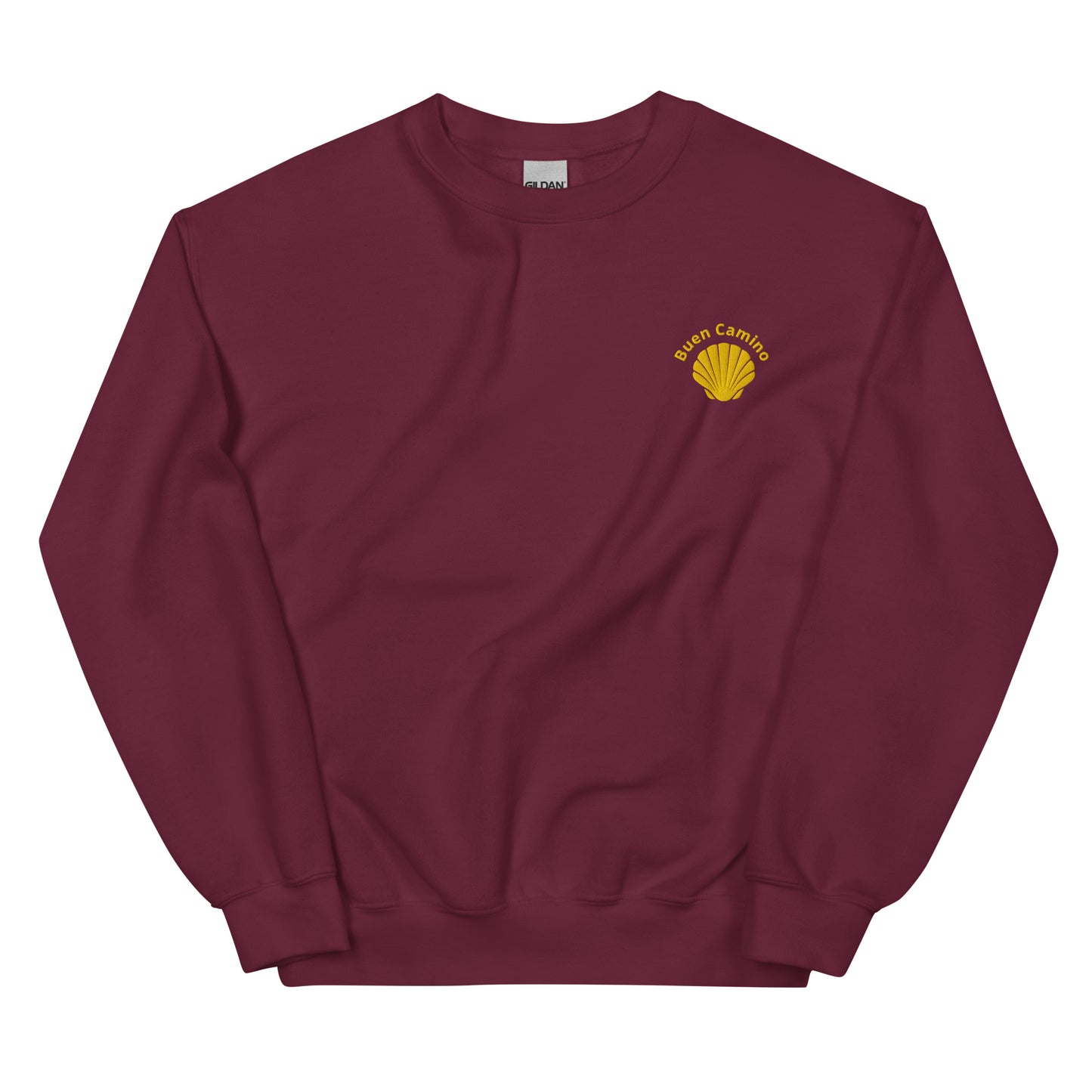 Buen Camino Pullover Burgunderrot– Besticktes Jakobsweg Sweatshirt für Pilger