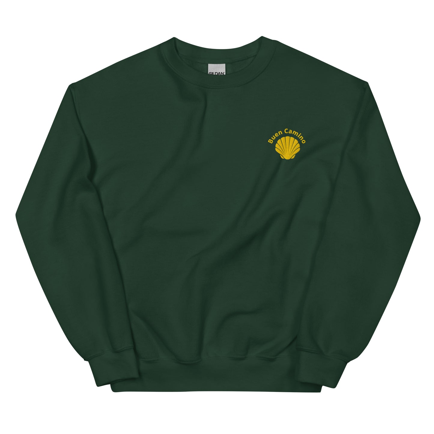 Buen Camino Pullover dunkelgrün – Besticktes Jakobsweg Sweatshirt für Pilger