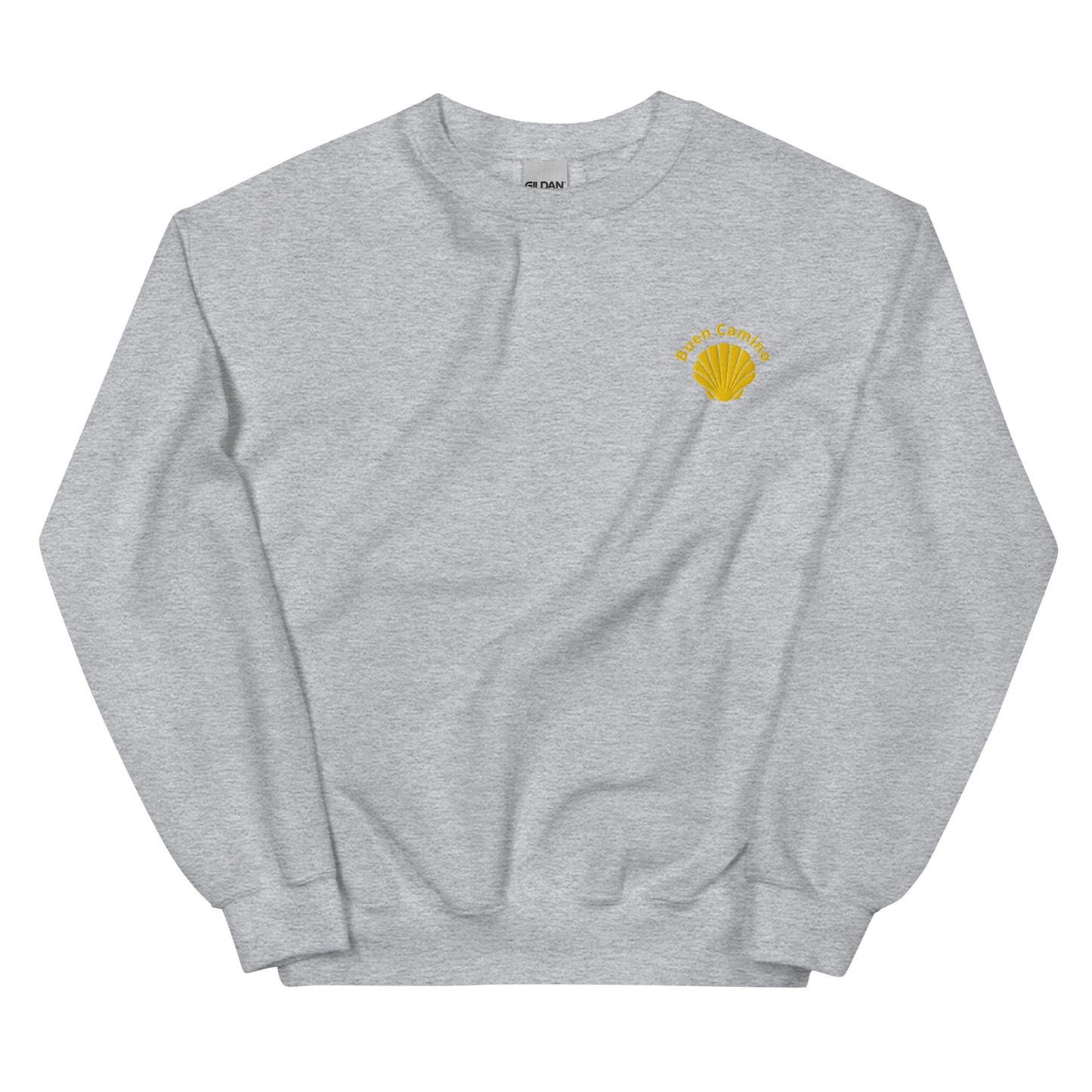 Buen Camino Pullover hellgrau– Besticktes Jakobsweg Sweatshirt für Pilger