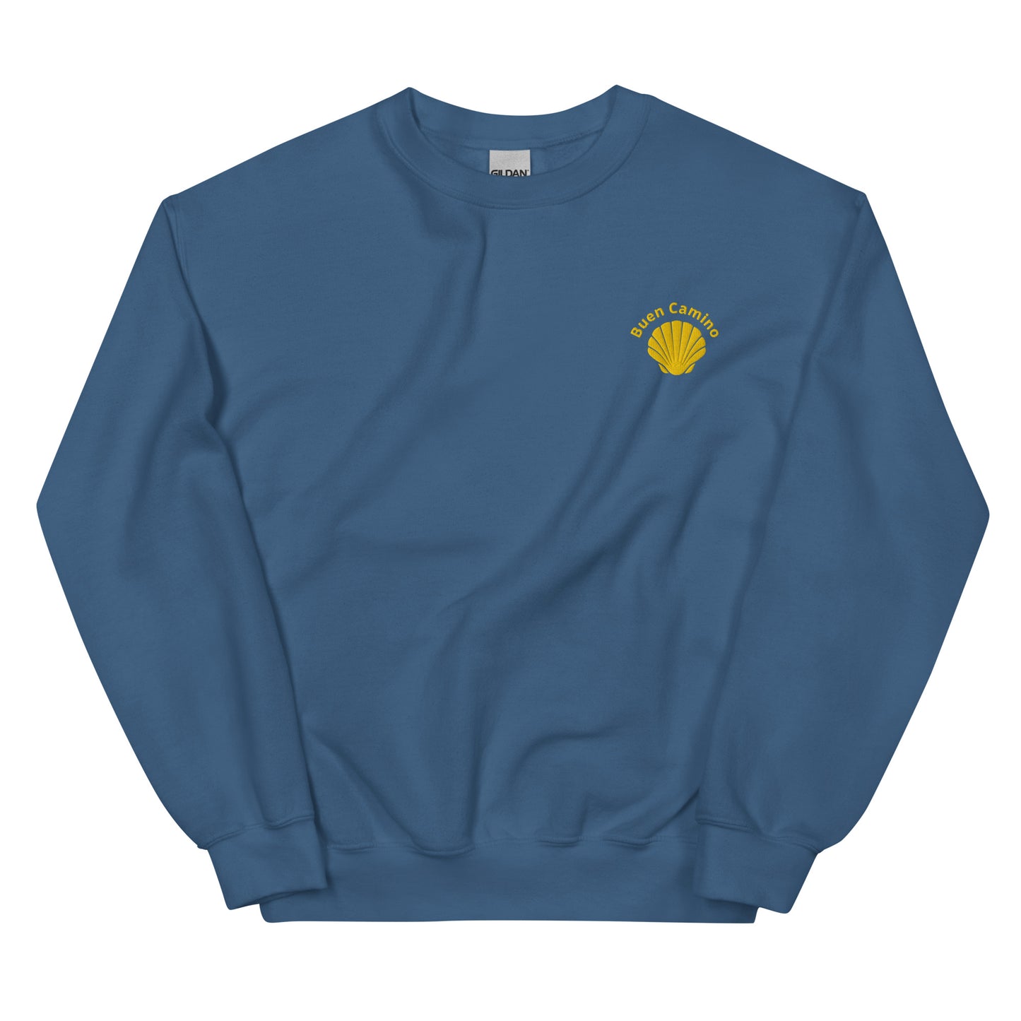 Buen Camino Pullover indigoblau– Besticktes Jakobsweg Sweatshirt für Pilger