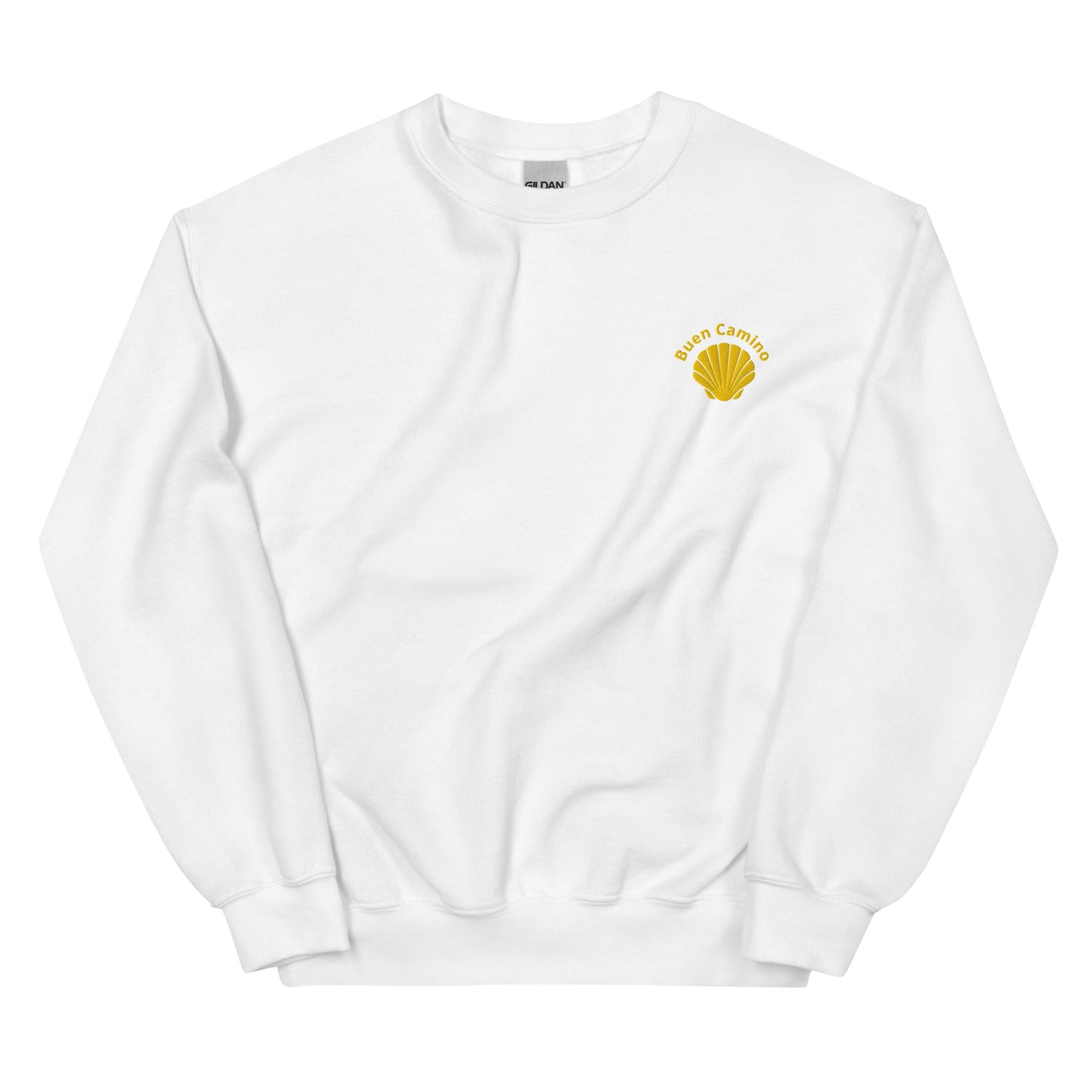 Buen Camino Pullover weiss– Besticktes Jakobsweg Sweatshirt für Pilger