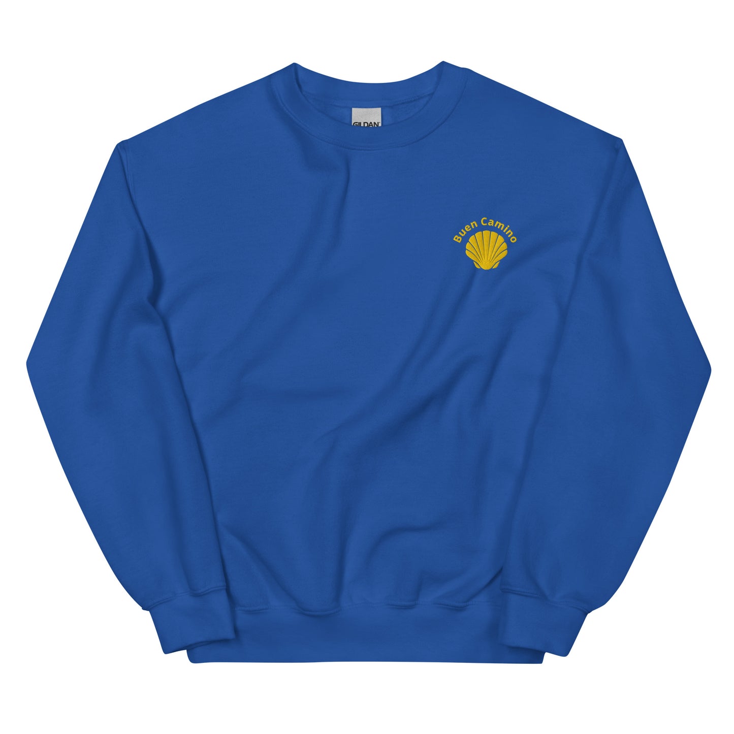 Buen Camino Pullover royalblau– Besticktes Jakobsweg Sweatshirt für Pilger