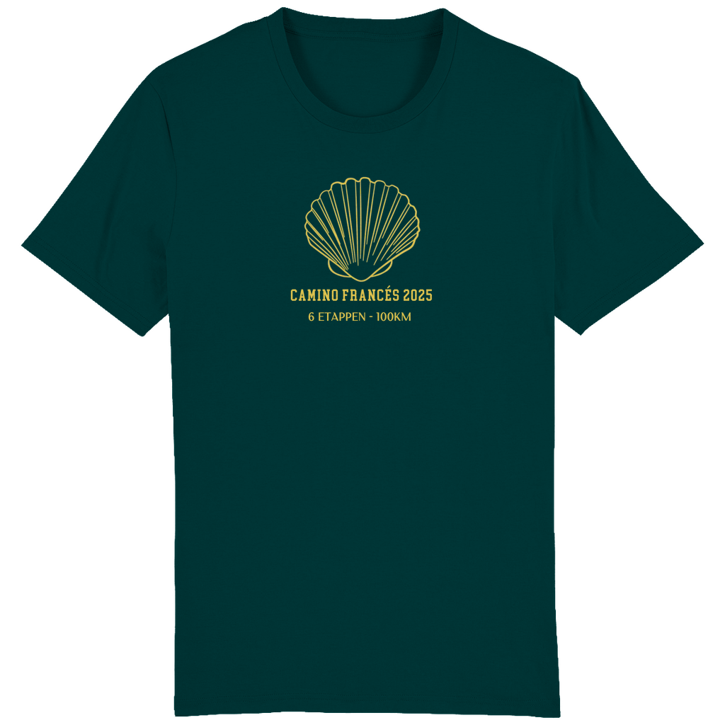Dunkelgrün für dein Camino T-Shirt – Bio-Baumwolle, Unisex, mit personalisierbarem Design für Pilger.