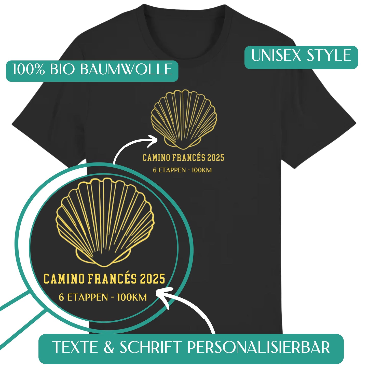 Personalisierbares Unisex Bio Premium T-Shirt mit Deinem Jakobsweg