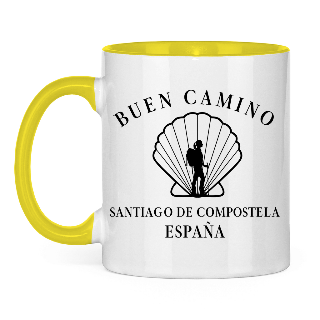 Buen Camino Tasse zweifarbig mit Pilgerin