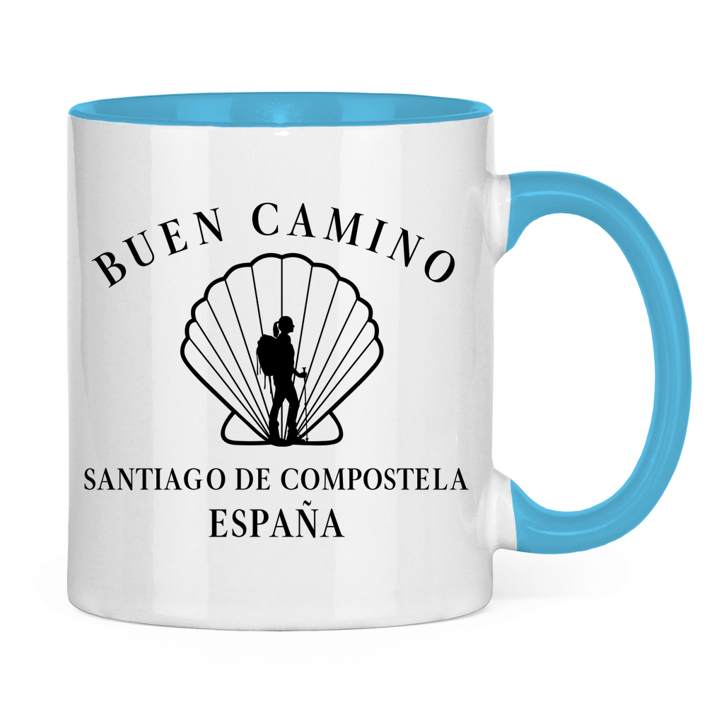 Buen Camino Tasse zweifarbig mit Pilgerin