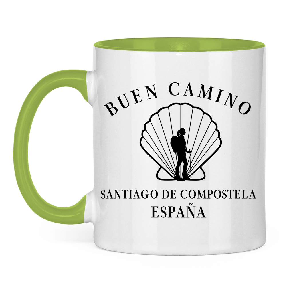 Buen Camino Tasse zweifarbig mit Pilgerin