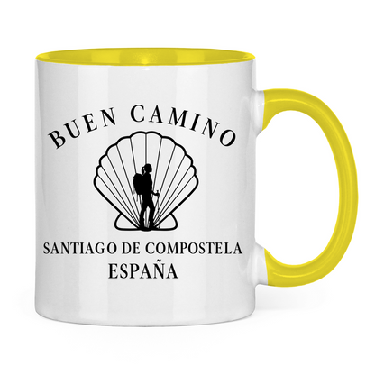 Buen Camino Tasse zweifarbig mit Pilgerin