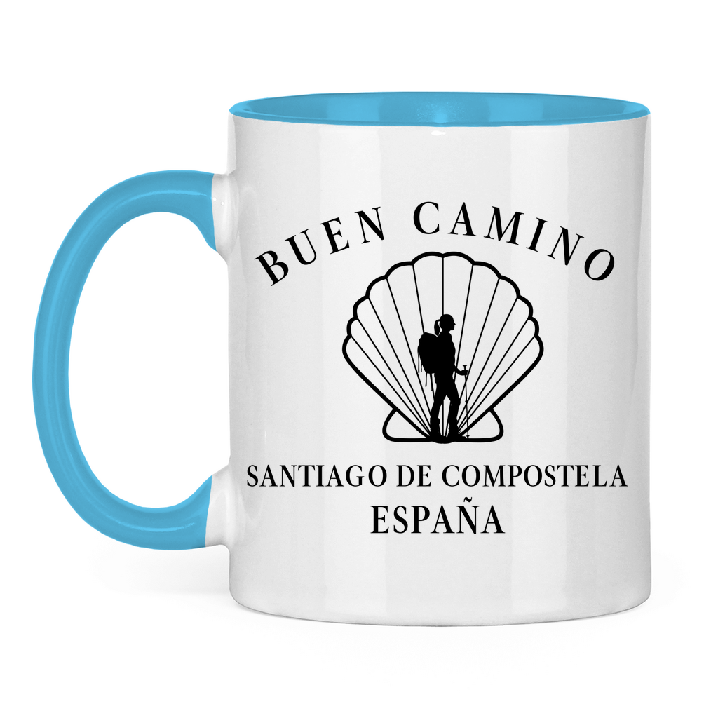 Buen Camino Tasse zweifarbig mit Pilgerin
