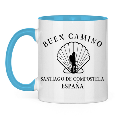 Buen Camino Tasse zweifarbig mit Pilgerin