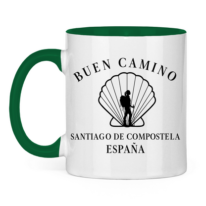 Buen Camino Tasse zweifarbig mit Pilgerin