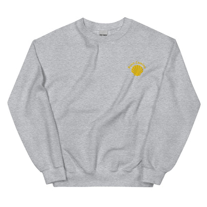 Buen Camino Pullover hellgrau– Besticktes Jakobsweg Sweatshirt für Pilger