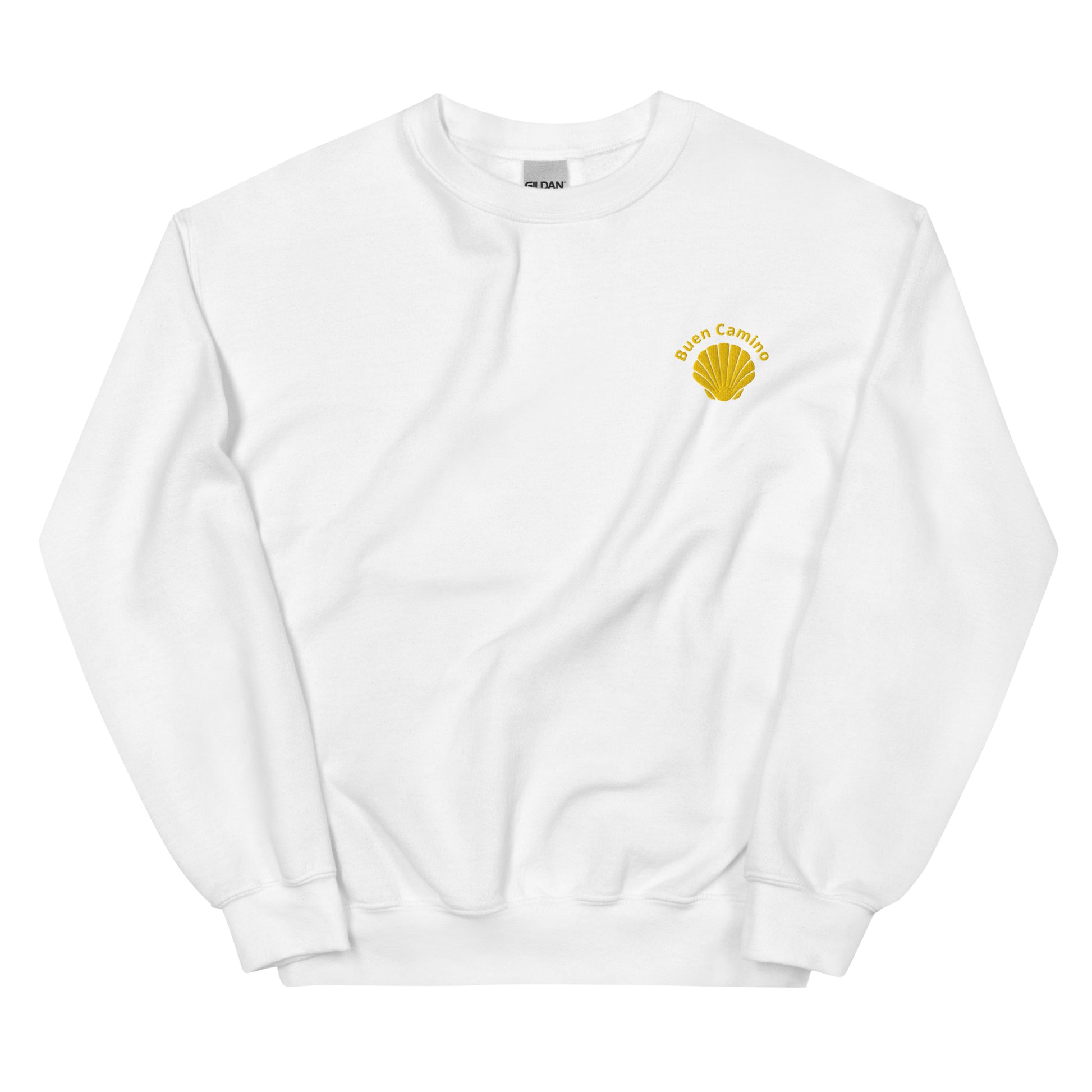 Buen Camino Pullover weiss– Besticktes Jakobsweg Sweatshirt für Pilger
