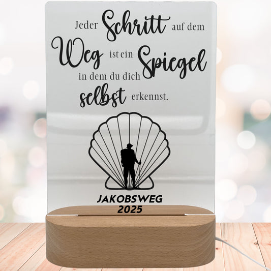 Personalisierbares LED-Nachtlicht mit Jakobsweg-Motiv & inspirierendem Spruch