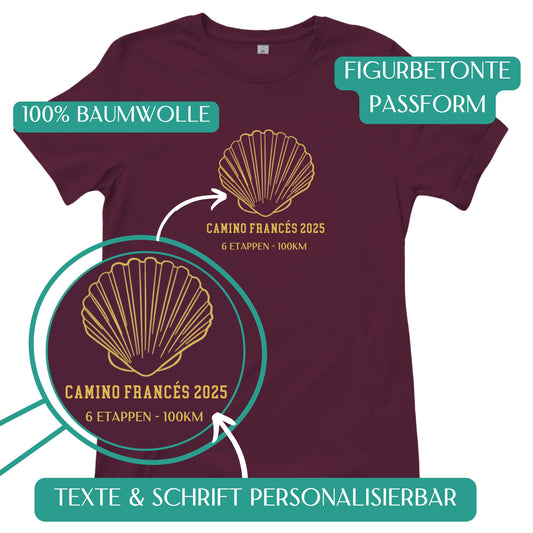 Personalisierbares Damen T-Shirt mit Deinem Jakobsweg