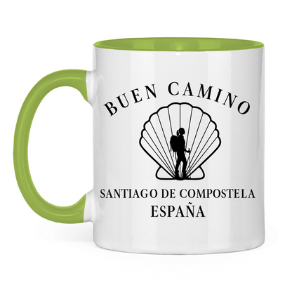 Buen Camino Tasse zweifarbig mit Pilgerin